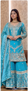 Traditional Indian Pakistani <b>Women</b> <b>Kurta</b> Kurti Purple Embroidered Rayon Ankle-Length Regular Fit Wedding Wear - Product Image 3