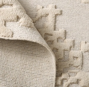 Tapis Dhurrie marocain tissé à la main, couleur crème, en laine texturée, pour la décoration du salon et de la chambre à coucher - Product Image 4