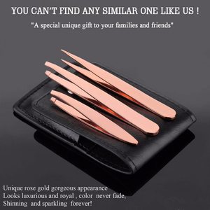 3pcs Eyebrow Tweezer Set Rose Gold with Leather Travel Case Triad Fix Repair Tool Kit Face Hair Removal Make Up Tools - Product Image 4