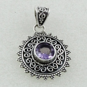 Colgante de Plata de Ley 925 para mujer, piedra amatista, bonita joyería India religiosa, India con número, Diamante de perla dorada - Product Image 4