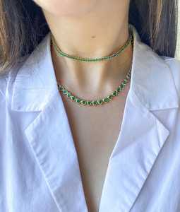 Collar de Tenis con Esmeraldas para Mujer, Joyería de Lujo con Piedras Preciosas Verdes, Chapado en Oro de 18K, Elegante - Product Image 1