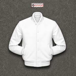 Blouson universitaire blanc personnalisé en gros, coupe droite, couleur unie, fermeture boutonnée, doublure polaire, style décontracté automne, coupe ample, en promotion - Product Image 5