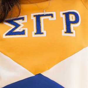 Sigma Gamma Rho ชุดเดรสสั้นสำหรับผู้หญิงเสื้อยืดชุดสองชิ้นสีเหลืองสีน้ำเงินกางเกงขาสั้นสไตล์ลำลองสำหรับชมรมกรีก - Product Image 3