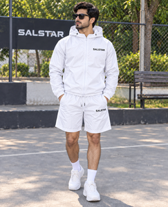 Custom Men’s Windbreaker <b>White</b> <b>Tracksuit</b> Set Lightweight Waterproof Hooded Jacket Shorts 2 Piece Sportswear Jogging Suit - Product Image 1