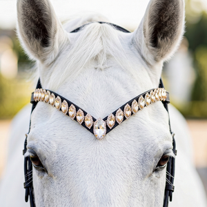 Luxury <b>Champagne</b> Crystal Horse Browband Premium Leather English Bridle Browband Rhinestone Horse Headstall Accessory - Product Image 1