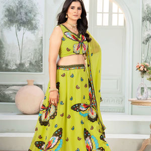 Ramdev Trading Lehenga Choli en Faux Georgette à Motif Papillon - Qualité Premium, Vêtement Ethnique Traditionnel en Matériaux Recyclés pour - Product Image 1