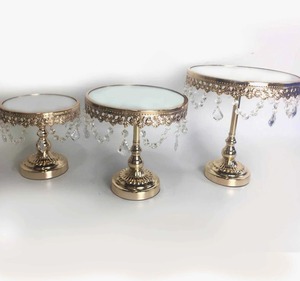 Round Metal Cake Stand Set of 3 With Crystal Drops Handmade Mirror Top Display Holder for Dessert Table Decor - Product Image 2