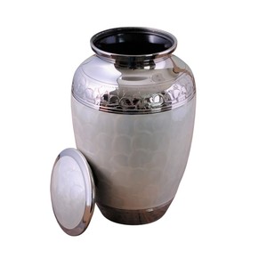 Handcrafted Elegant White Enamel Over Brass Cremation Urn For Adult Human Metal Funeral <b>Memorial</b> Urn With Lid - Product Image 1