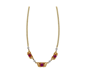 Gold Plated Zinc Alloy Statement <b>Necklace</b> With Lab Created <b>Ruby</b> Bezel Set Geometric Design Snake Chain Women's Fashion - Product Image 2