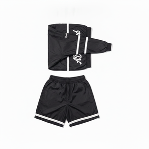 Ensemble de survêtement ADH noir à manches longues et demi-zip, short sportif, séchage rapide, polyester, unisexe adulte, pour le printemps - Product Image 3