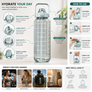 Leak-Proof PP Plastic for with Straw for Fitness Gym-Eco-Friendly Reusable 2000ml BPA-Free - Product Image 3