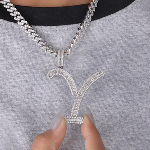 Pendentif lettre Y en moissanite, serti de pierres taille baguette, collier de luxe style hip-hop, bijou tendance - Product Image 5