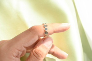 Natural Blue Diamond Polki Sliced & Diamond <b>Ring</b> in Solid 14K Yellow Gold – Brilliant Diamond Halo <b>Statement</b> <b>Ring</b> - Product Image 4