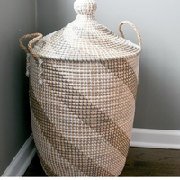 Panier à linge moderne en rotin et jonc de mer, écologique, grand format, décoratif, élégant, avec couvercle, pour le rangement, vente en gros, naturel du Vietnam