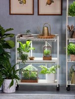 Étagère à plantes mobile à 3 niveaux en métal blanc, support de rangement à fentes, chariot à plantes mobile, support de présentation de pots de fleurs d'intérieur