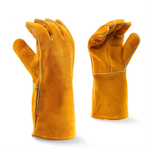 Gants de soudeur en cuir de vache avec logo personnalisé imprimé, vêtements de travail, protection thermique, gants de construction - Product Image 1