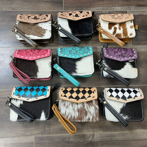 New Arrival <b>Mini</b> <b>Hand</b> Tooled Genuine Leather <b>Mini</b> Wristlet Coin Purse High Quality Hair On Cowhide Leather <b>Mini</b> Wallet for Women - Product Image 4