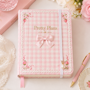 Set de Agenda LABON con Diseño de Fresas y Cuadros, con Ribete de Encaje y Lazo de Satén, Logotipo Personalizado, Tapa Dura, Caja de Regalo - Product Image 1
