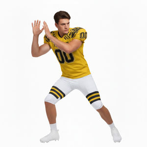 ชุดยูนิฟอร์มอเมริกันฟุตบอลแบบขายส่ง ปรับแต่งได้ตามต้องการ แห้งเร็ว ระบายเหงื่อได้ดี คอวี สีเหลือง สำหรับผู้ใหญ่ - Product Image 2