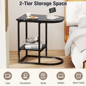 Tavolino Moderno a Forma di C con Piano in Finto Marmo e Ripiano Portaoggetti - Product Image 6