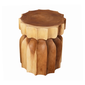 <b>Rustic</b> Modern Solid Suar Wood <b>Side</b> <b>Table</b> Sculptural Ribbed Wabi-Sabi Style Accent <b>Table</b> Handmade Durable Natural Finish - Product Image 3