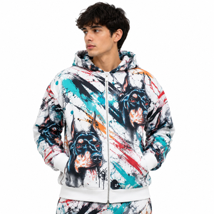 เสื้อฮู้ดดี้ลายกราฟิกสุนัขสีขาว พิมพ์ลายทั้งตัว ซิปเต็มตัว ผ้าฝ้ายฟลีซ ทรงโอเวอร์ไซส์ สตรีทแวร์ ฤดูใบไม้ร่วง ฤดูหนาว รับทำแบรนด์ตามสั่ง ขายส่ง - Product Image 1