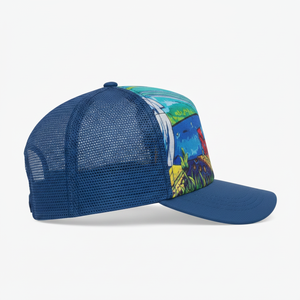 Unisex Mesh <b>Baseball</b> <b>Cap</b> Blue Printed Design Casual Hat For Adults Spring Summer Breathable 100% Polyester - Product Image 1