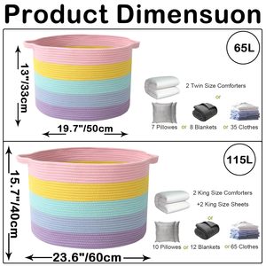 65L <b>Large</b> Woven Cotton Rope Nursery <b>Basket</b>, Laundry <b>Basket</b> Laundry Hamper with Handles,Blanket <b>Basket</b> <b>Storage</b> Bin - Product Image 5