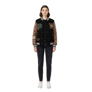 Chaqueta Varsity Premium Personalizada con Mangas de Cuero Marrón, Diseño de Parches Bordados, Cuello Camisero, para Otoño - Product Image 5
