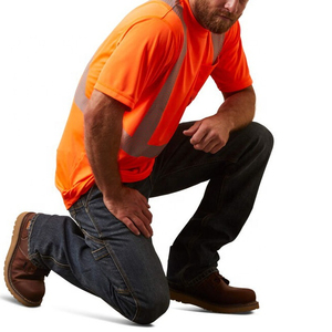 <b>Men's</b> Orange High Visibility Reflective Safety <b>Work</b> <b>Shirt</b> with Chest Pocket and Silver Stripes <b>for</b> Construction Workwear - Product Image 3