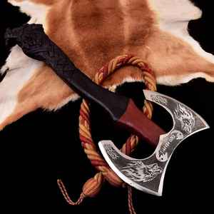 ขวานไวกิ้งสองคม งานแฮนด์เมดสั่งทำพิเศษ ขายดี ผลิตจากเหล็กกล้าคาร์บอนสูง ขวานต่อสู้แบบสองคม พร้อมปลอกหนัง - Product Image 2