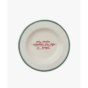 Assiettes en métal personnalisables, émail, plat de service alimentaire, rond, bord bleu, finition émail, assiette de présentation pour restaurant, café, fournitures - Product Image 3