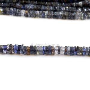 ลูกปัดไอโอไลต์ทรงเหลี่ยมธรรมชาติขนาด 5 ถึง 6 มม. สีน้ำเงิน รูปทรงยางรถยนต์ ลูกปัดพลอยหลวมสำหรับทำเครื่องประดับ ขายส่ง - Product Image 3