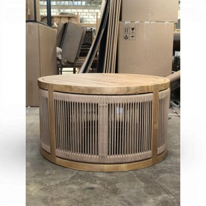 Handcrafted Solid Teak Wood Eco-Friendly Outdoor <b>Round</b> Coffee <b>Table</b> Rope Woven Contemporary Tropical <b>Garden</b> Lounge Furniture - Product Image 2