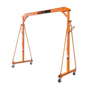 Gru a portale interamente in acciaio ad altezza regolabile, portata 8 tonnellate, blocco automatico, min. 95 pollici Altezza massima 142 pollici. Ruote Girevoli con Blocco Altezza TMG AGC - Product Image 1