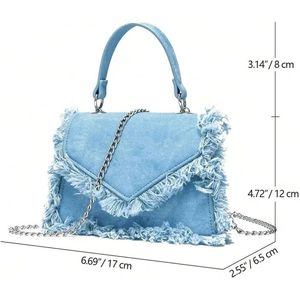 Borsa a Tracolla in Denim con Manico Superiore e Bordi Grezzi per Donna - Product Image 2