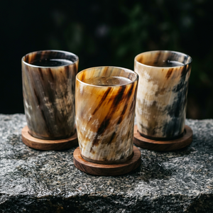 Verre à eau en corne de buffle éco-responsable fait main avec base en bois, finition polie de qualité supérieure, par REHMAN CRAFT - Product Image 1