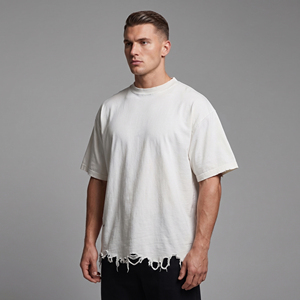 230g 100% Cotton Distressed T Shirts Men Short Sleeve Oversize Distress Tee Shirt Men's <b>White</b> Distressed Loose <b>TShirt</b> Mens - Product Image 1