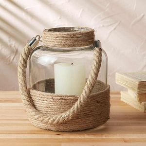 Farol de madera y cuerda hecho a mano, diseño rústico, portavelas colgante para mesa, adorno decorativo para el hogar - Product Image 3