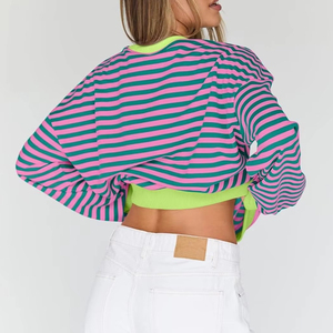 Sweat-shirts à manches longues pour femmes, taille plus, 100% coton, écologiques, lavés, conçus sur mesure, service OEM, automne/hiver - Product Image 2