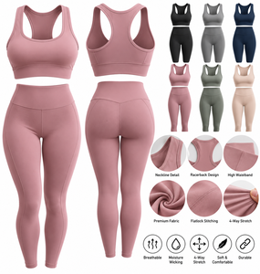 Conjunto de Yoga de 2 Piezas para Mujer, Sujetador Deportivo con Espalda Cruzada, Leggings de Cintura Media y Largo Completo, Color Rosa Polvoriento, Ecológico, Transpirable, Ropa de Gimnasio - Product Image 5