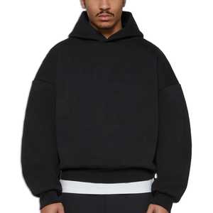 Sudadera con capucha extragrande de peso pesado con logo personalizado al por mayor, estilo minimalista y corte holgado con hombros caídos - Sudadera lisa cruzada - Product Image 3