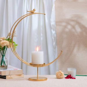 Premium Moon Shaped Golden Candle Holder Stand Metal <b>Tealight</b> and Hurricane Candle Stand for Table Centerpiece - Product Image 6