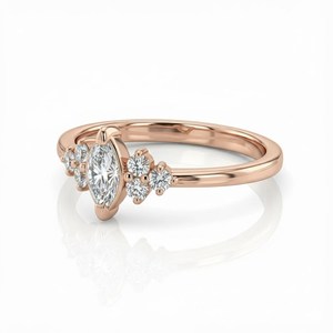Bague de fiançailles délicate en or rose 14K 18K avec diamant de laboratoire, style marquise, style cluster unique, pour femme - Product Image 3