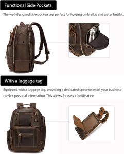 OEM Custom Men Vintage Leather Laptop <b>Backpack</b> 24L Hiking Travel <b>Backpack</b> - Product Image 3