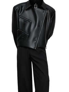 เสื้อแจ็คเก็ตหนัง PU สำหรับผู้ชายคอปกคอตั้งแขนยาวสำหรับฤดูใบไม้ผลิฤดูใบไม้ร่วง - Product Image 4