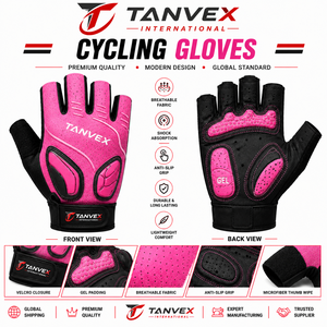 Gants de cyclisme TANVEX Racing, demi-doigts, en Spandex/Polyester, avec rembourrage en gel, respirants, antidérapants, fermeture auto-agrippante, unisexe - Product Image 1