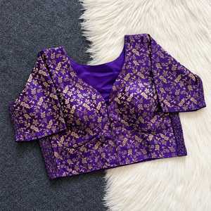 Blusa Dhola de Seda Azul con Bordado Floral, Manga Larga, Corte Recortado, Secado Rápido, Absorbe la Humedad, Conjunto Étnico Indio Pakistaní para Mujer - Product Image 3