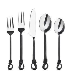 <b>Black</b> Handle <b>Cutlery</b> <b>Set</b> in Stainless Steel with Stylish Design Perfect for Elegant Dining and Wedding Supplies Flatware Use - Product Image 1