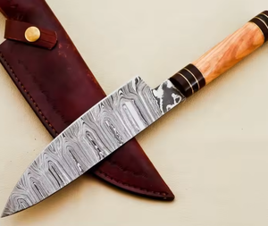 Couteau de chef LEGACY BLADES en acier Damas fait main avec manche en bois ambidextre, finition haute brillance, compatible lave-vaisselle - Product Image 5